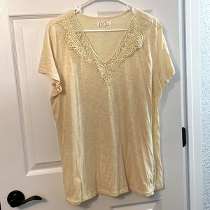 Yellow top with lace neck detail